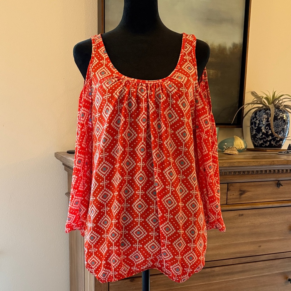 Harlowe & Graham Red Geometric Blouse